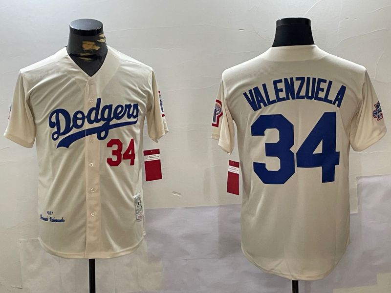 Men Los Angeles Dodgers #34 Valenzuela Cream Throwback Game 2024 Nike MLB Jersey style 11205